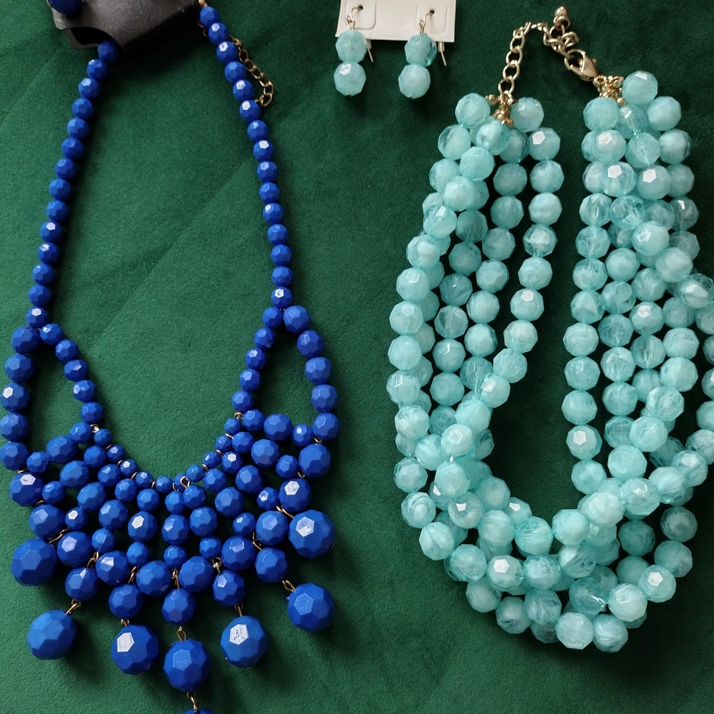 Elegant Blue and Aqua Beaded Necklace Set - Picture 4 of 7